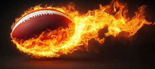 Fiery Football Power A Rugby Ball In Flames With Intense Heat Against a Dark Background
