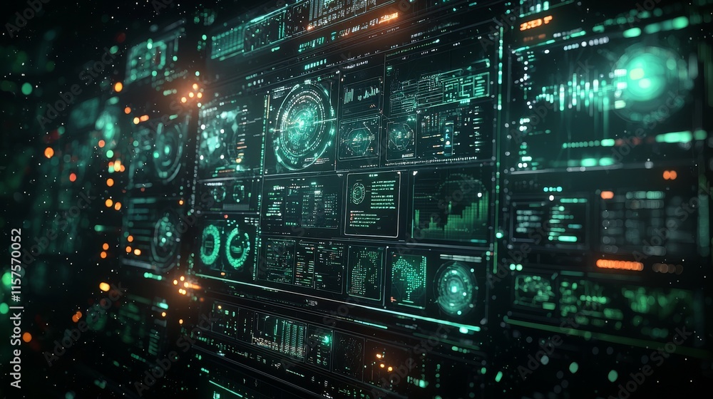 Poster a futuristic motion graphic user interface head-up display screen template, blank and ready for digi