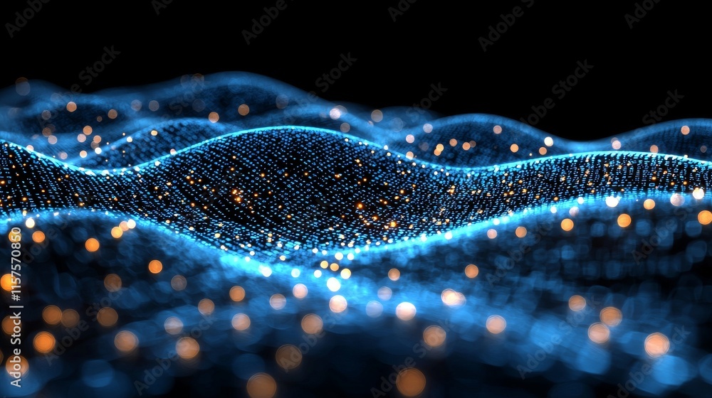 Aufkleber Concept of digital cyberspace filled with particles and data network connections.