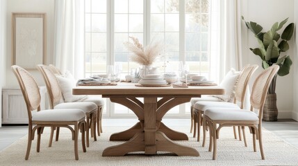 Fototapeta premium Elegant Dining Room with Modern Scandinavian Design and Natural Light
