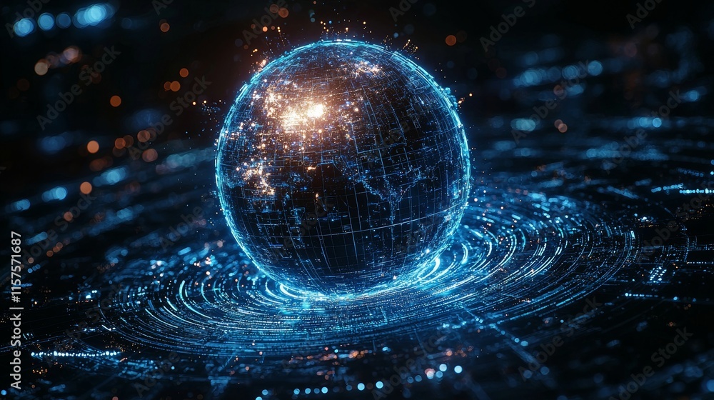 Aufkleber a futuristic technology-themed background with light effects, illustrating the global network of com