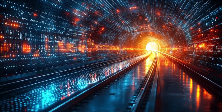 A tech circle featuring an abstract high-speed technology perspective with motion blur.