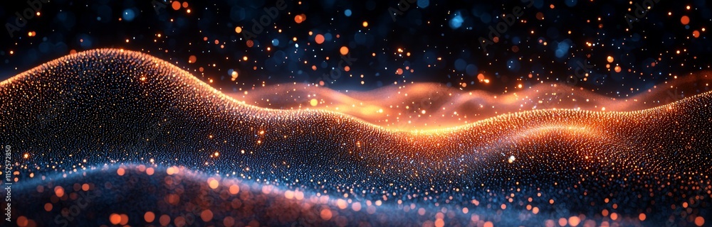 Poster particle wave. a vibrant wave on a blue background. futuristic data technology visualization. 3d abs