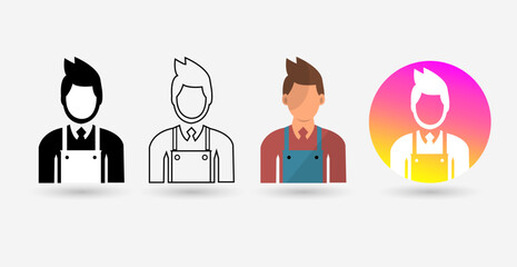 Chef Avatar Icon Set - Chef Illustrations in Flat, Line and Gradient Style.