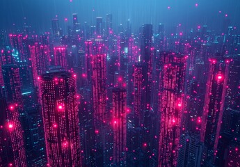 Obraz premium Telecommunications and communication networks: big data connection technology. The idea of smart cities and digital transformation.