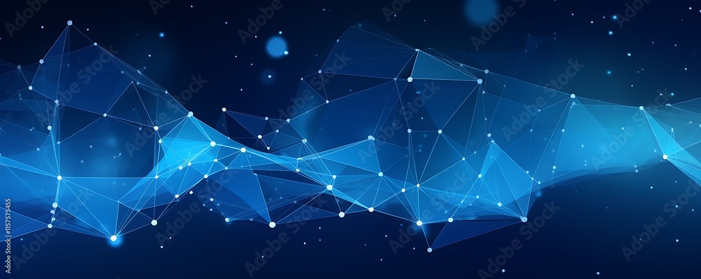 Poster abstract blue network: a mesmerizing visualization of interconnected nodes forming a dynamic, flowin