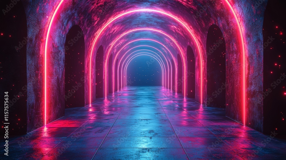 Aufkleber a 3d abstract neon light background featuring an empty space scene with a spotlight, set in a dark n