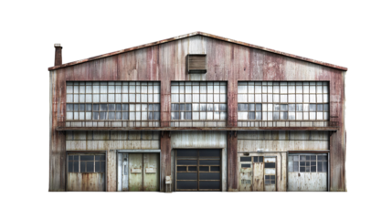 Factory Building Isolated on White Background - Industrial Structure