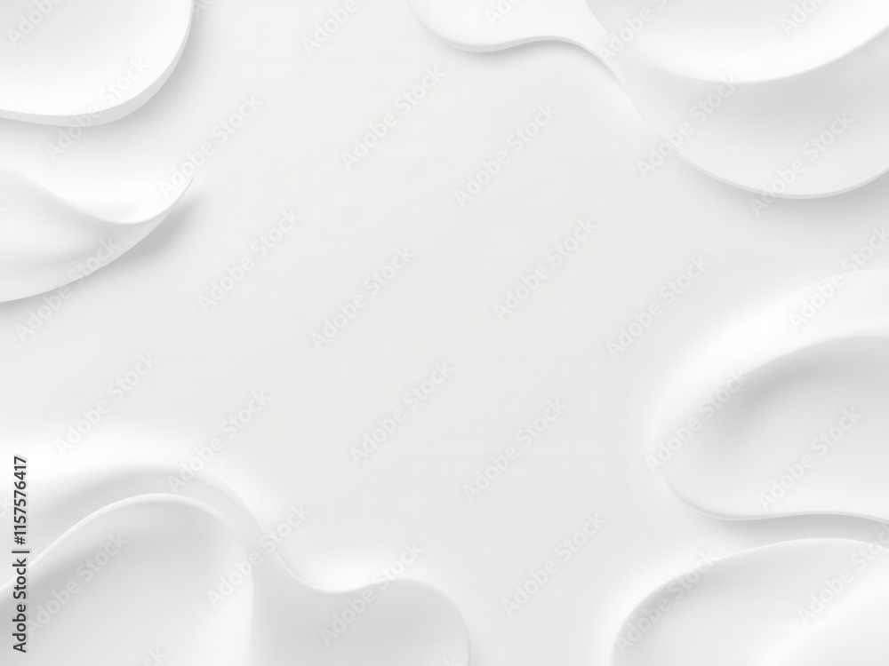 Poster abstract white background with smooth, flowing curves and soft shadows perfect for creative and mini
