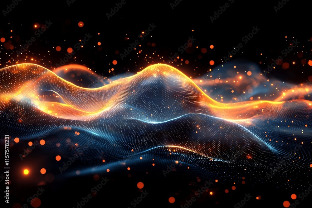 Poster a high-tech future scene with colorful data being transferred via glowing fiber optics.