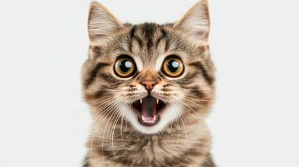 Angry and surprised cat isolated on transparent png background with a funny and excited expression.