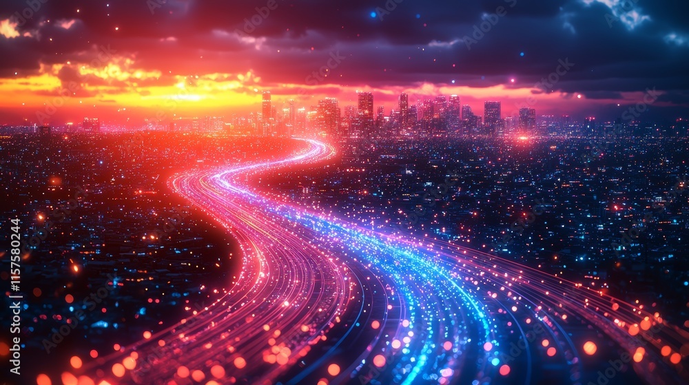 Aufkleber a futuristic sci-fi background with a 3d abstract technology theme, showcasing glowing neon lights a