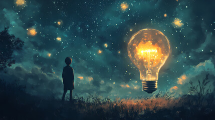 Illuminated light bulb. Epiphany. Illustration