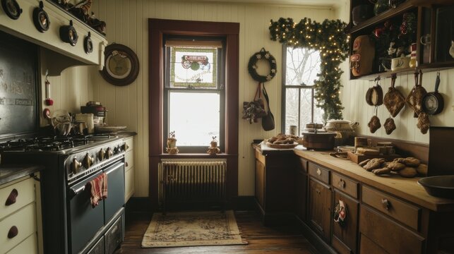The lightkeepers kitchen, filled with the aroma of freshly baked gingerbread cookies cooling on a wire rack.
