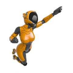 space girl in a new sci-fi suit on flying pose