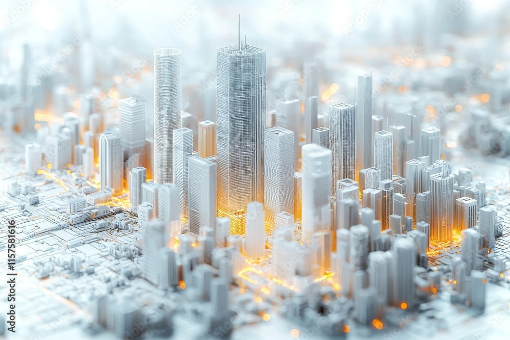 Poster a futuristic metropolis featuring advanced urban and technological concepts, depicted in an original