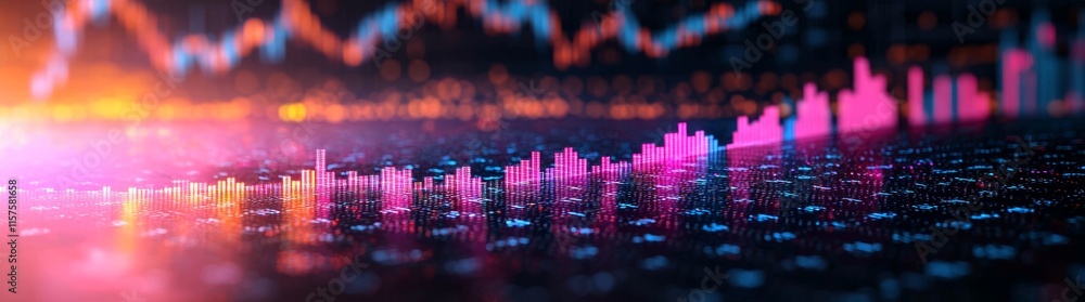 Poster an abstract stock market graph featuring colorful lines that display financial trends and data analy