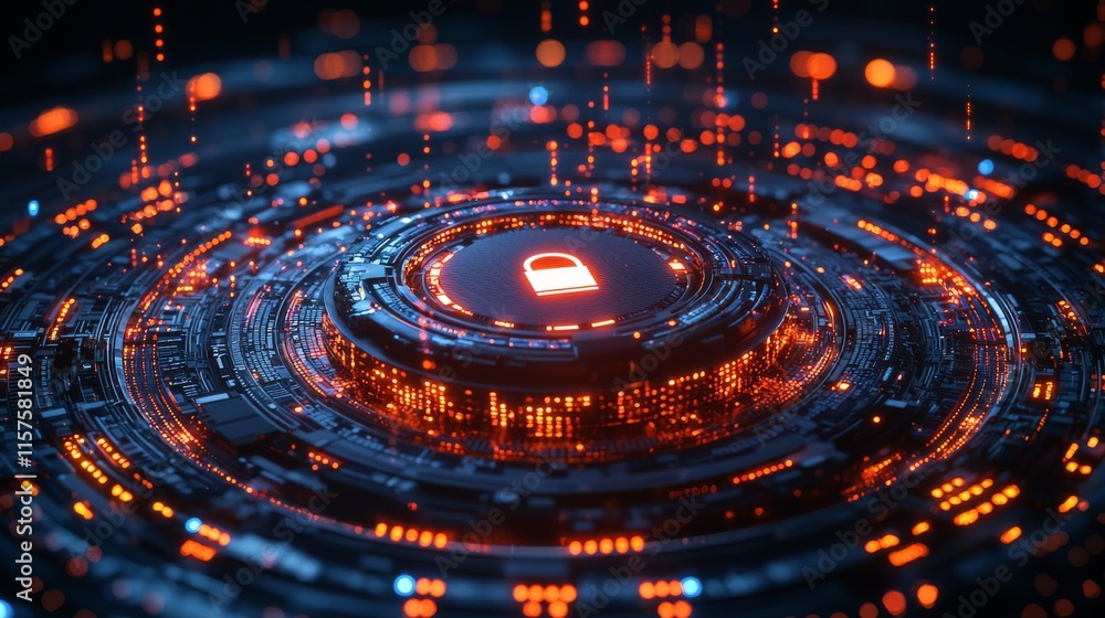 Poster the shield icon on a secure global network stands for cybersecurity and information protection, illu
