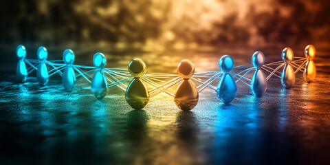 Colorful abstract representation of connectivity and collaboration among people through digital networks and relationships.