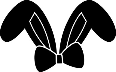 Isolated bunny ears and bow tie black silhouette.
Cute rabbit ears icon.
Transparent background.