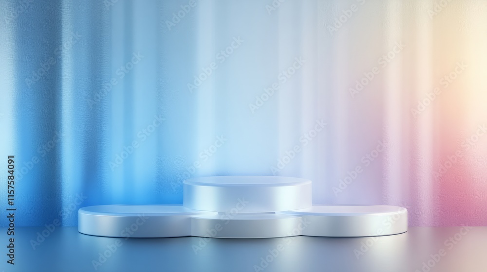 Poster gradient empty podium with a smooth transition from icy silver to cool blue