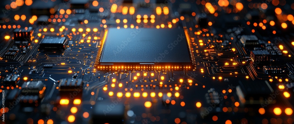 Poster a virtual integration of futuristic computing technology, featuring a digital computer cpu, binary m