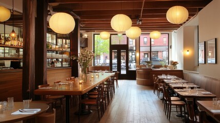 Cozy and Inviting Modern Restaurant Interior with Warm Lighting