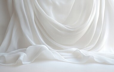Elegant Draped White Fabric Texture Background: Soft, Smooth, and Luxurious Chiffon or Silk Material