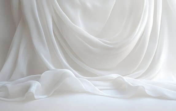 Elegant Draped White Fabric Texture Background: Soft, Smooth, and Luxurious Chiffon or Silk Material