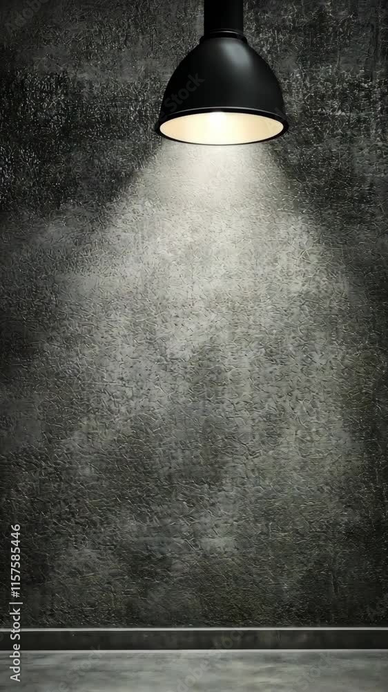 Poster light fixture casts warm glow on textured wall creating an inviting atmosphere in an artistic space