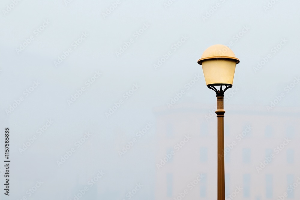Poster a solitary lamp post stands against a muted, foggy background, creating a serene atmosphere and emph