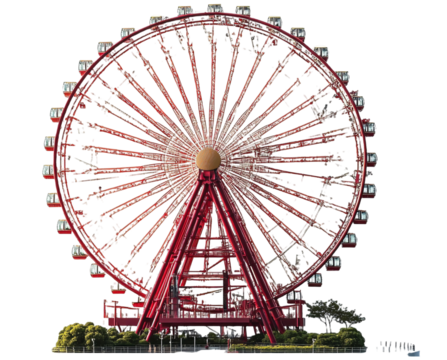 Iconic Ferris Wheel at Amusement Parks Isolated on White Background
