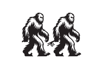 simple black an white bigfoot yeti vector silhouette isolated on a white background