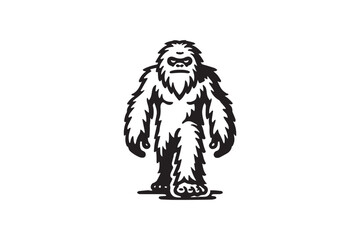 simple black an white bigfoot yeti vector silhouette isolated on a white background