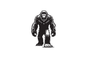simple black an white bigfoot yeti vector silhouette isolated on a white background