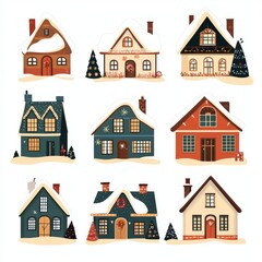 Charming Snow-Covered Christmas Houses Illustration