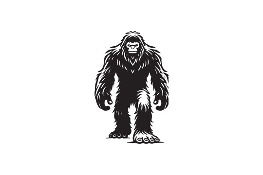 simple black an white bigfoot yeti vector silhouette isolated on a white background