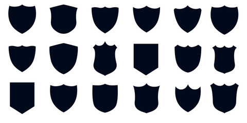 Shield icon set. Protect shield security line icons. Badge quality symbol, sign, logo or emblem. Set of vintage label and badges shape collections. Vector illustration. Black template for patch, eps10