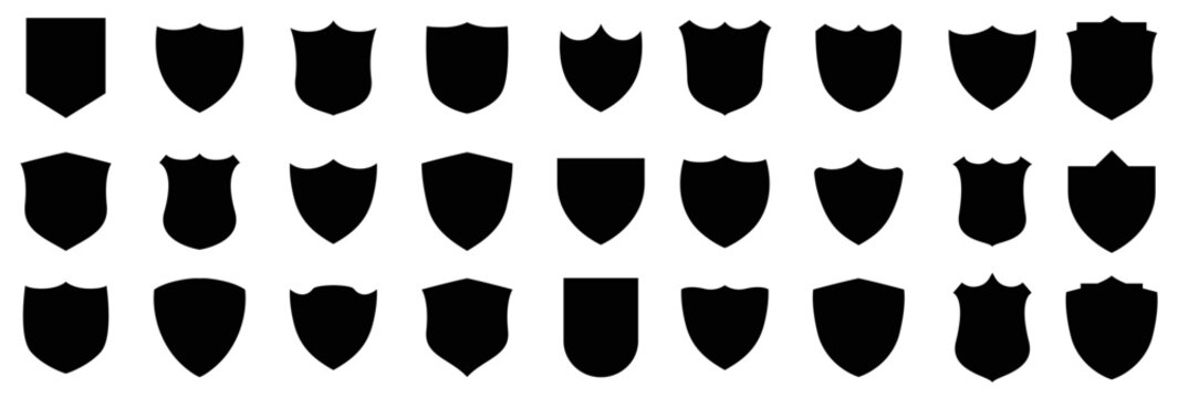 Shield icon set. Protect shield security line icons. Badge quality symbol, sign, logo or emblem. Set of vintage label and badges shape collections. Vector illustration. Black template for patch, eps10