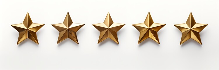 Obraz premium Five Golden Stars: A row of five gleaming golden stars, each perfectly aligned, embodies the pinnacle of excellence and customer satisfaction. 