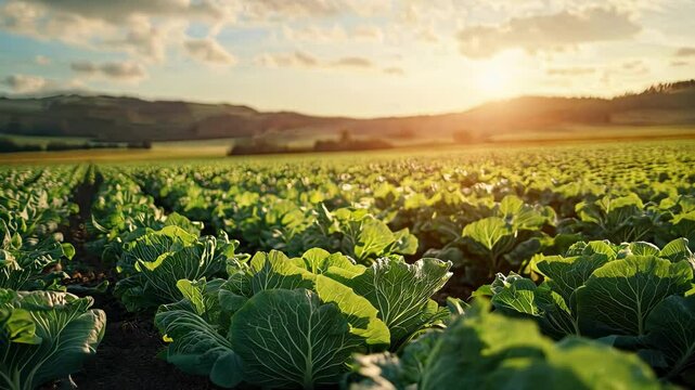 a beautiful field of cabbage. Selective focus