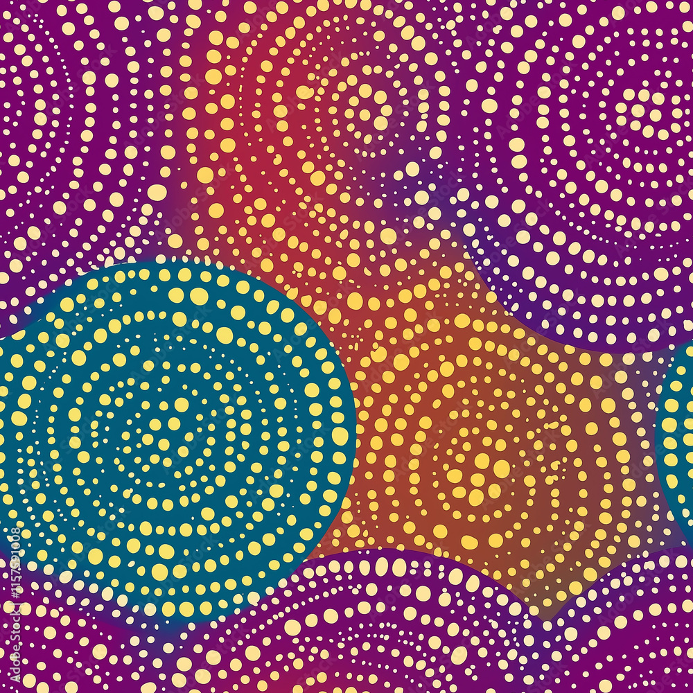 Poster vibrant abstract pattern with spirals and dots in rich colors, creating an eye-catching visual effec