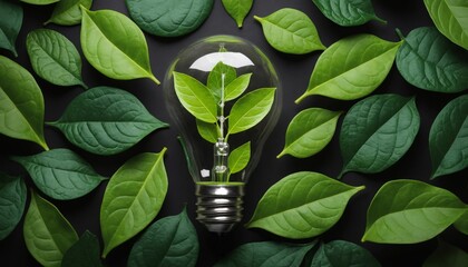 Light bulb with green leaves