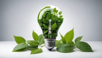 Light bulb with green leaves