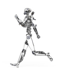 apocalypse cyborg is running in side view like a hero