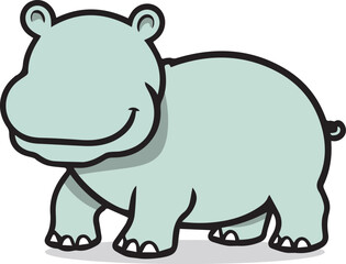 white background with light color scene faceless caricature hippopotamus animal in grass minimal flat illustration