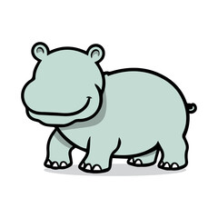 white background with light color scene faceless caricature hippopotamus animal in grass minimal flat illustration