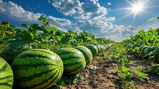 a beautiful field of watermelons. Selective focus