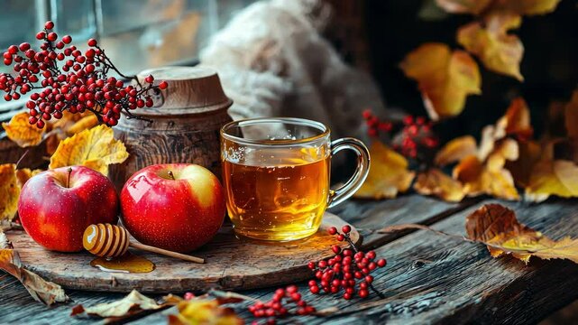 apples honey autumn concept. Selective focus