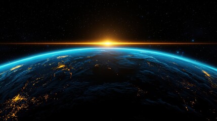 Fototapeta premium Stunning View of Earth at Sunrise Over Horizon from Space
